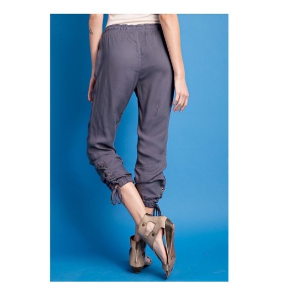 easel Pants & Jumpsuits Side Laceup Cropped Joggers Slate Blue